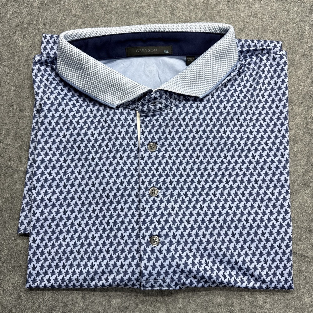 Greyson Golf Polo Shirt Mens 3XL Blue Leaf AOP Print Performance Short Sleeve